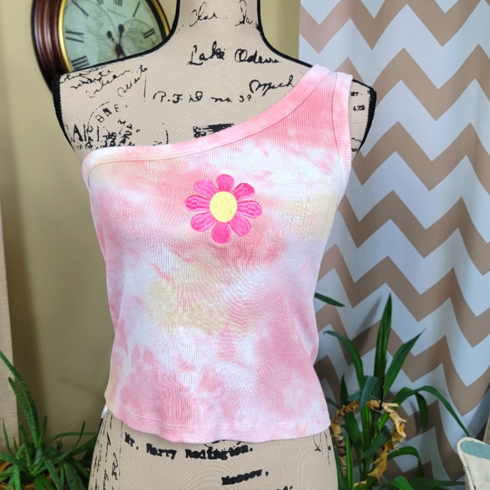 Vintage Y2K Tie Dye One Shoulder Top Size Large